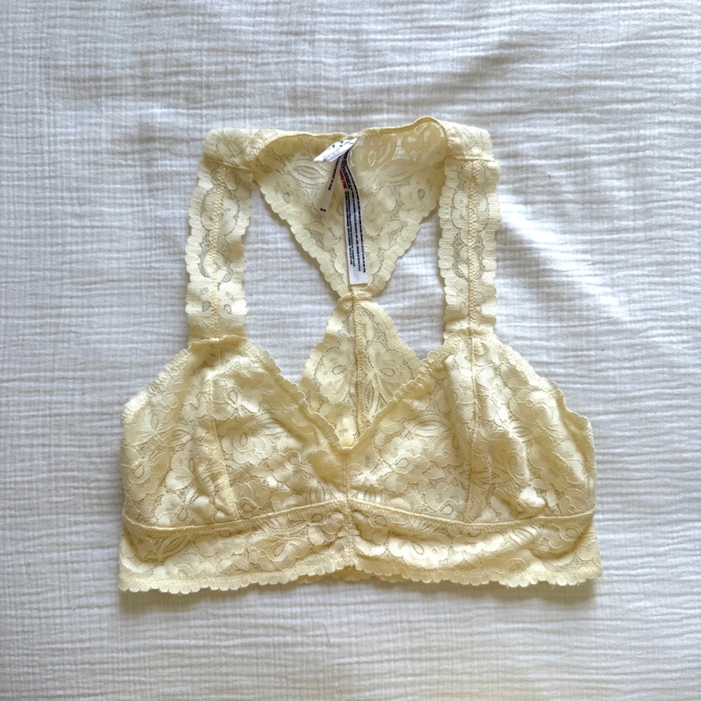 Free People Intimates Lace Razorback Bralette in Cream, Size M